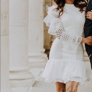 White bandage ruffle dress